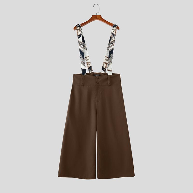 INCERUN Herren Druck Hosenträger Reißverschluss Taille Lässig Weite Beine Overalls Hose Streetwear