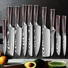10dílná prémiová sada kuchyňských nožů z nerezové oceli DIY třída Dřevo Pakka Santoku Nakiri Krájecí Univerzální OEM Vykosťovací Kráječ Nože