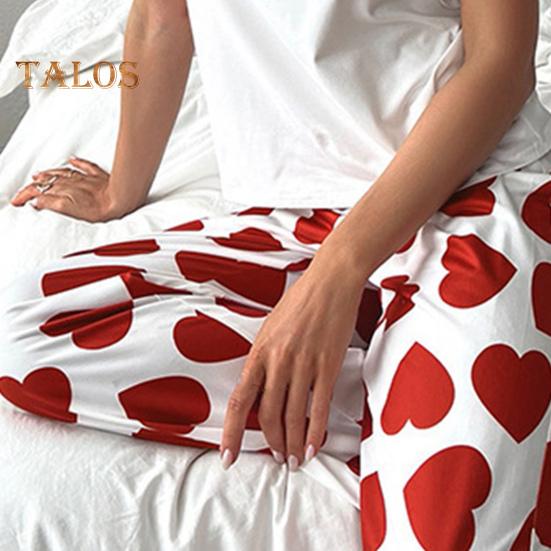 Damski Satynowy Zestaw Piżamowy Z Falbankami Top na Ramiączkach i Spodnie z Szerokimi Nogawkami Zestaw Casualowy 2-częściowy Strój Domowy Zestaw Lounge