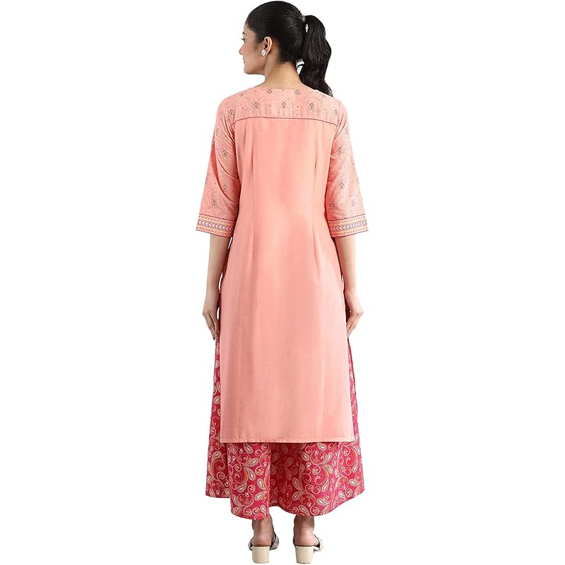 Aurelia Women s Peach Floral Printed Printed Cotton Regular Kurta S персиковый