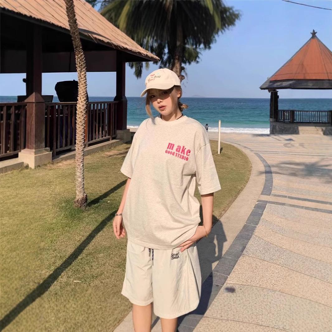 

Women s Trendy Chinese Letter Embroidery Cotton Short Sleeve T-Shirt XXL