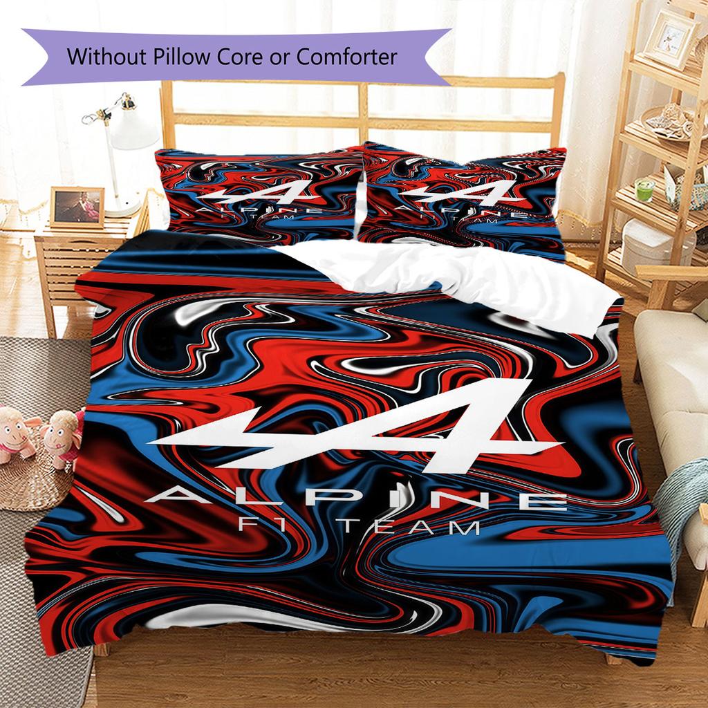 Alpine F1 Pattern Bedding,Quilt Set Quilt Cover Pillowcase Home Birthday Gift(1 * Duvet Cover + 2 * Pillowcase, Without Core)