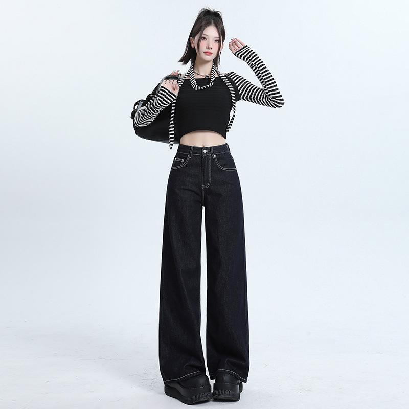 

Women s Dark Blue High-Waisted Wide-Leg Jeans - 2025 Spring/Autumn Collection Extra Large