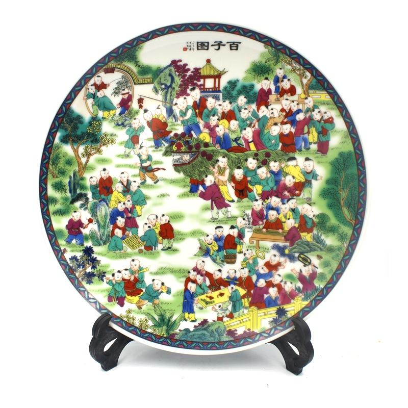 10 inch Chinese Style Lucky Ceramic Ornamental Plate Blue And White Porcelain Home Desk Decoration Dish Plate Set Wedding Gift