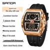 SANDA Men's Steel Band Dual Display Watch with Multi-Time Zone, Night Glow, and Waterproof Features