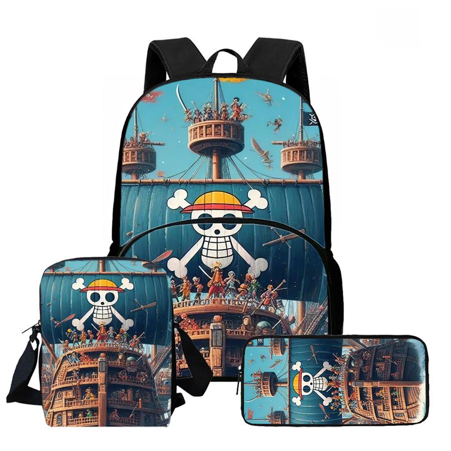 One Piece Lightweight 3PCS School Backpack Set with Front Pocket, Crossbody Bag and Pencil Case, Unisex for Boys Girls Age 6-10
