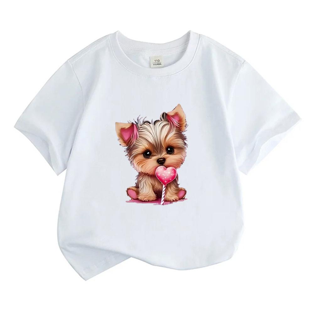 Short Sleeve Child Cute Dog T-shirt Girls Boy White Pink Black Short Sleeve T-shirts Tops Summer Casual Party Supplies Tee