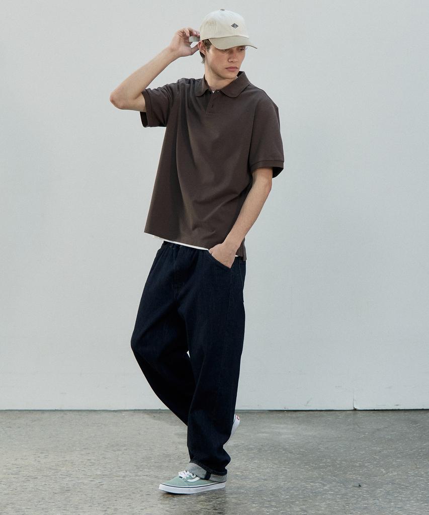 BASIC HOUSE Uni Semi-Overfit Pique Polo Shirt Brown Lyts3104