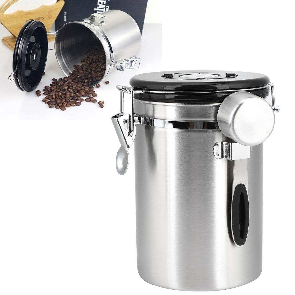 Silver Stainless Steel Coffee Bean Canister Airtight Storage Container Coffee Storage