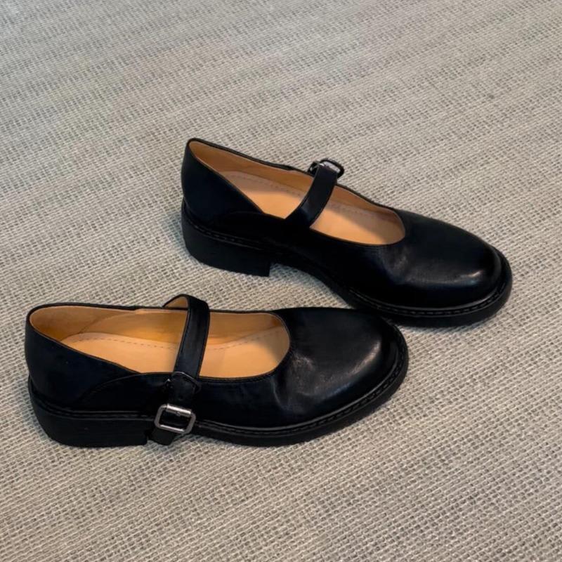 Sheepskin Version Retro Round Head Leather Small Leather Shoes Platform Single Shoes with Mary Jane Shoes Women