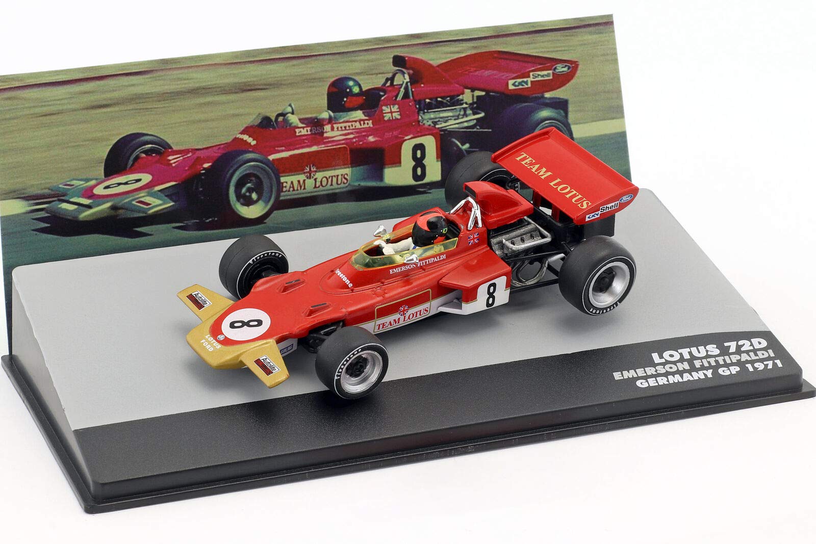 

Масштабная литая модель автомобиля F1 Lotus 72D Ford Эмерсон Фиттипальди 1971 Гран-при Германии 1/43 [Б/У]