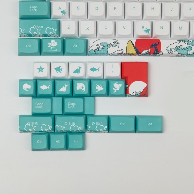 Coral Sea Keycaps Full Set 128 for Key Keycap PBT Sublimation DA Height for Mechanical Keyboard for MX H Keys S