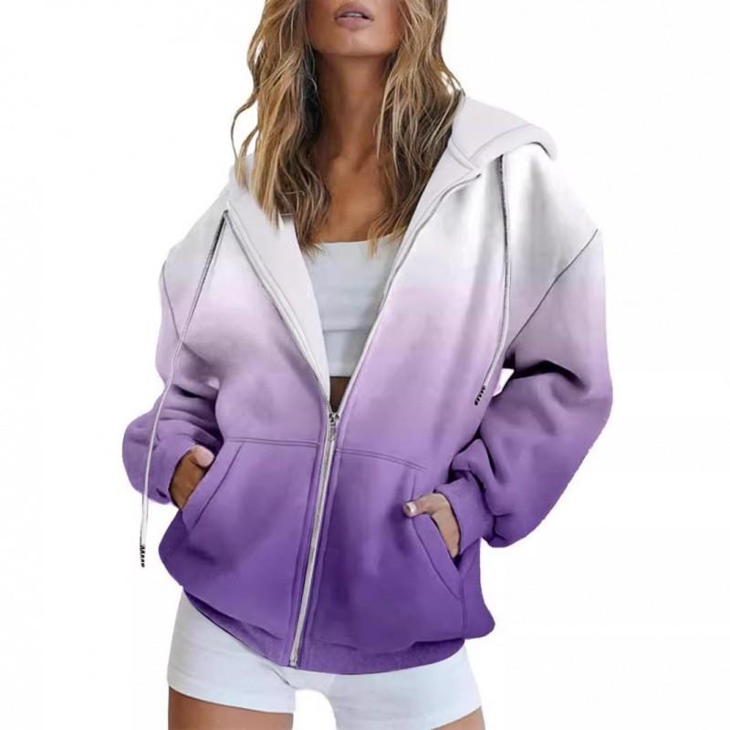 Womens Oversized Hooded Zip-Up Sweatshirt With 3D Digital Print Casual Loose Fit Winter