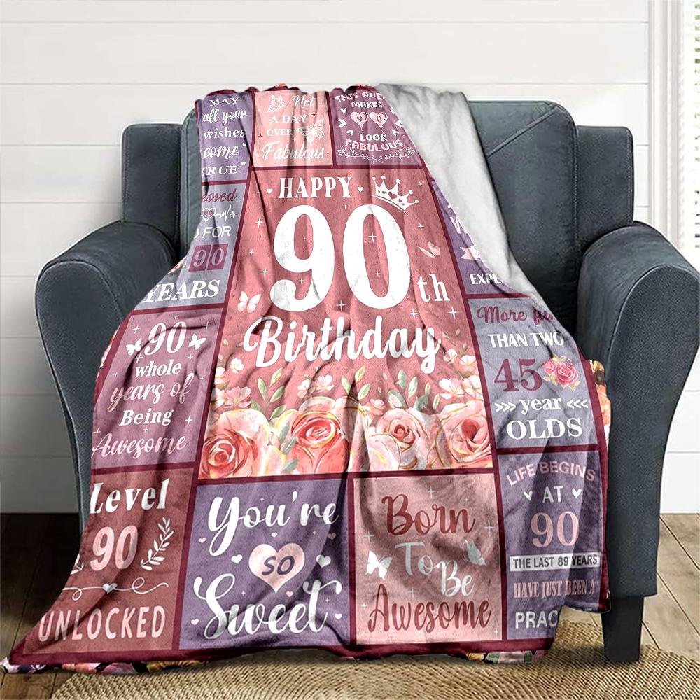 90Th Birthday Celebration Throw Blanket Durable Comfort for Sofa Couch Office Bed Picnics Four Seasons Universal Gift Camping Accessory Y26