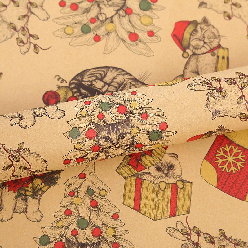 6 Rolls Vintage Christmas Wrapping Paper - Light Brown Background - for Holiday Gift Wrapping,Cards,Decorations Elegant Vintage