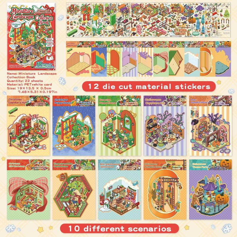 

10Pcs/set Cartoon Christmas Miniature Scene Diorama Stickers DIY Handmade Stacked Scrapbook Stickers Holiday Decoration Gifts