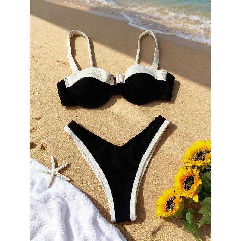Splicing split swimsuit women s new high-waisted bikini sexy seaside swimsuit XS