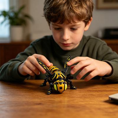 3D Printed Cyberpunk Bee Figurine, Movable Joints Mechanical Hornet Ornament, Articulated Wasp Fidget Toy, Stress Relief Insect Desk Toy, Collectible