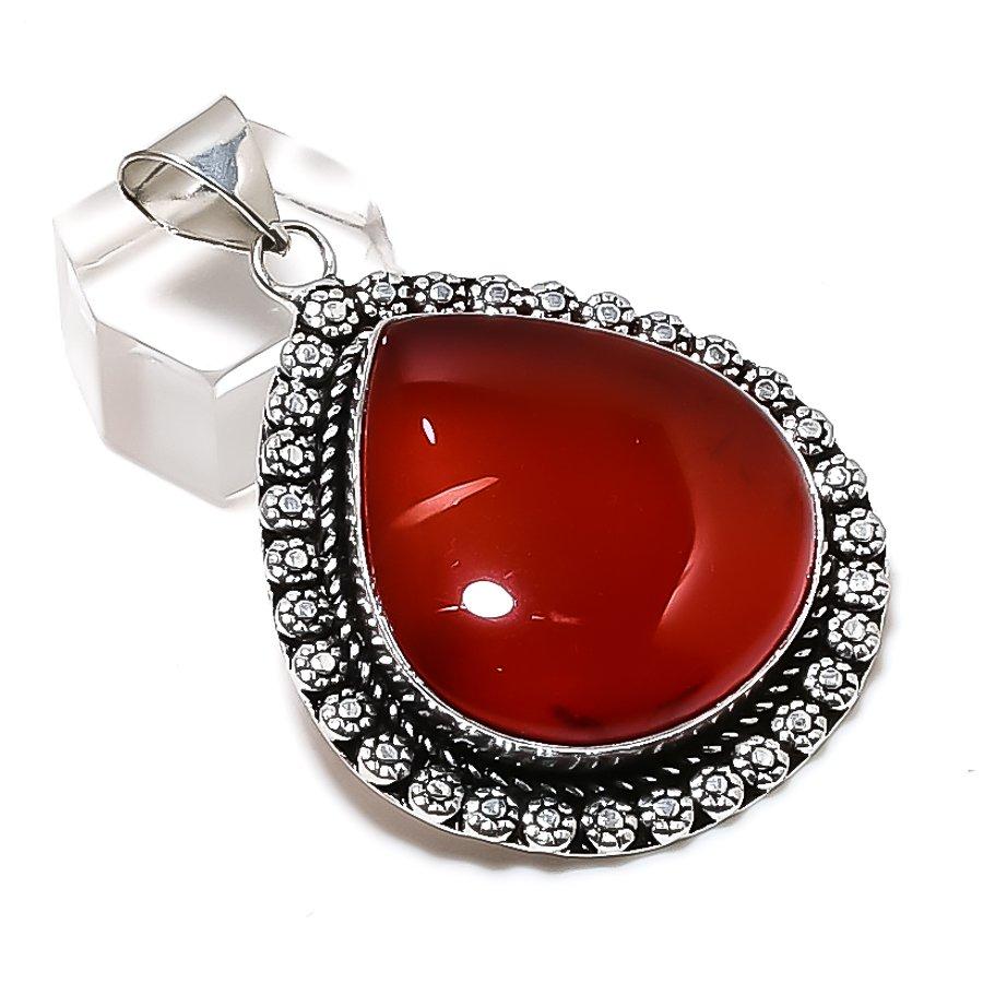 Natural Carnelian Gemstone Handmade 925 Sterling Silver Pendant 2.21  ETC-14229