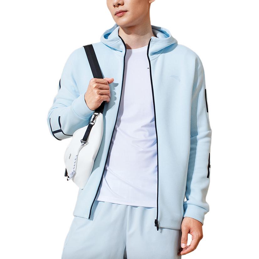 Anta Training Series FW22 Solid Stripe Print Zip-Up Hoodie Long Sleeve Jacket Men Outerwear Blue 152237720-2