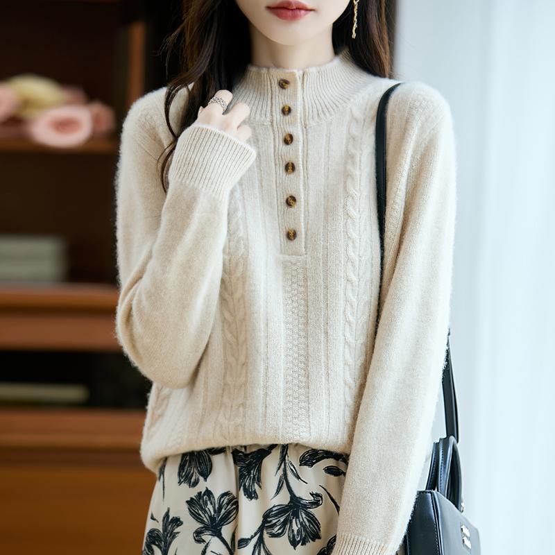 Women's Cashmere Sweater Qinghe Cashmere 30% Cashmere 70% Wool Autumn and Winter Pullover Warm and Fashionable