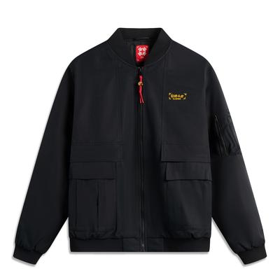 Li Ning Seria Codzienny Dobrobyt CNY Wygodna Casualowa Amerykański Styl Prosta Bejsbolowa Luźna Jednorzędowa Bawełniana Kurtka Męska kurtki Czarny AJMV057-1