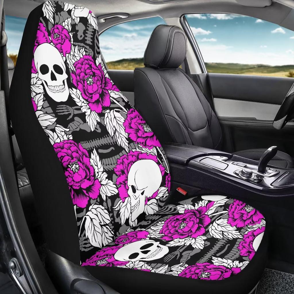 Car Seat Cover Four Seasons Universal Halloween Skull Print Decoration Car Seat Cover Front Row