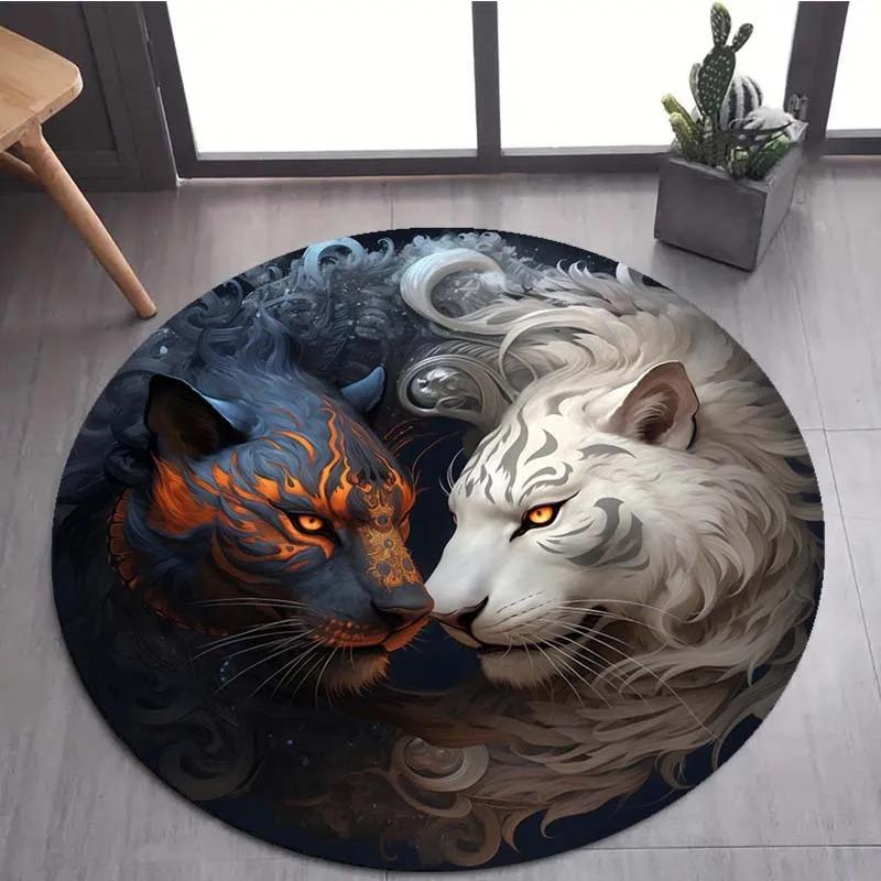 Two Tigers Round Rug Floor Mat Door Mat Entrance Mat for Home Decoration Living Room Decoration