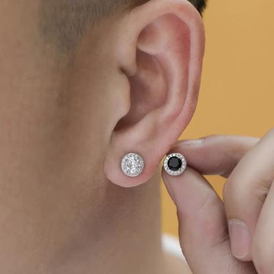 Trendy 925 Sterling Silver Needle Earrings For Men Jewelry Charming Crystal Black Earrings Male Piercing Accessories