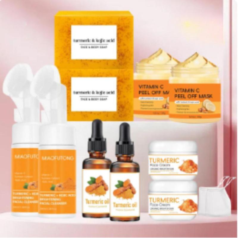 Turmeric Kojic Acid Skincare Set, Facial Care Kit with Soap Cleanser Oil Mask Cream