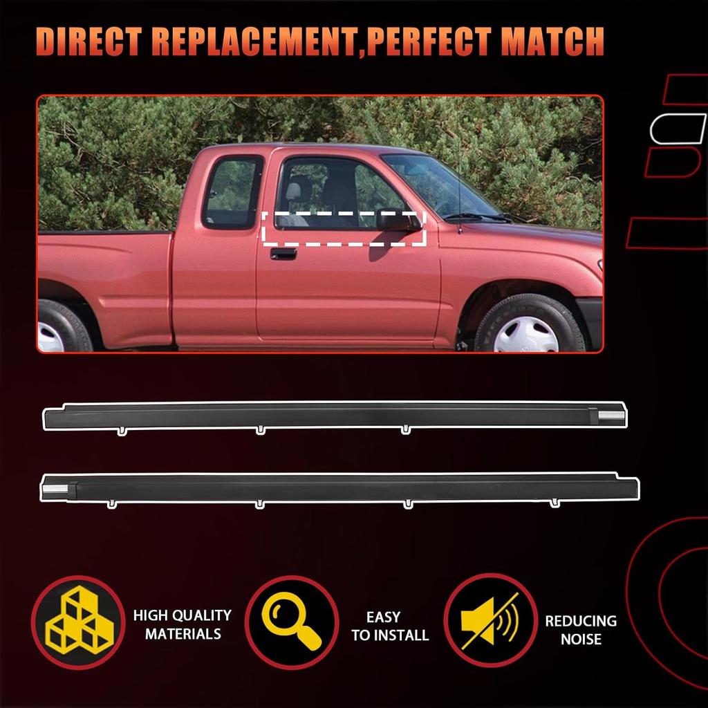 Front Door Window Belt Weatherstrip, Moulding Trim Seal Compatible With Toyota Vehicle Tacoma 1995-2004 Replace# 68160-04020 68210-04020 (2PCS)