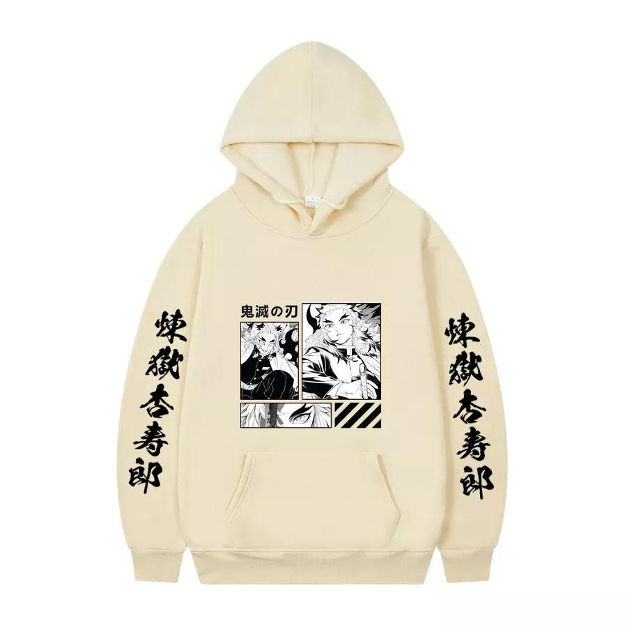 Demon Slayer Anime Hooded Rengoku Kyoujurou Printed Men Hoodies Comfortable Unisex Oversized Sweatshirt Harajuku Streetwear