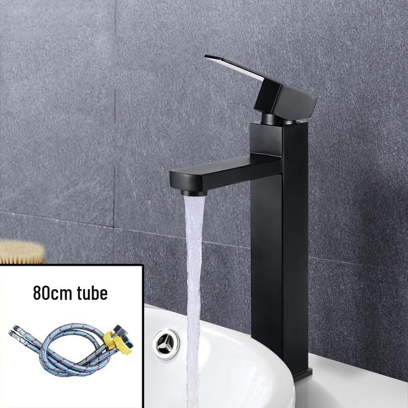 Tall Black Square Stainless Steel Bathroom Faucet