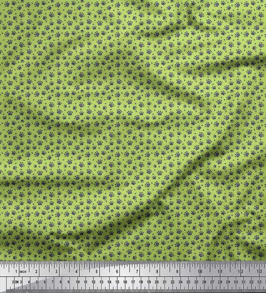 Soimoi Beige Poly Crepe Fabric Dogs & Paw Dog Printed Fabric 1 Metre 42 Inch