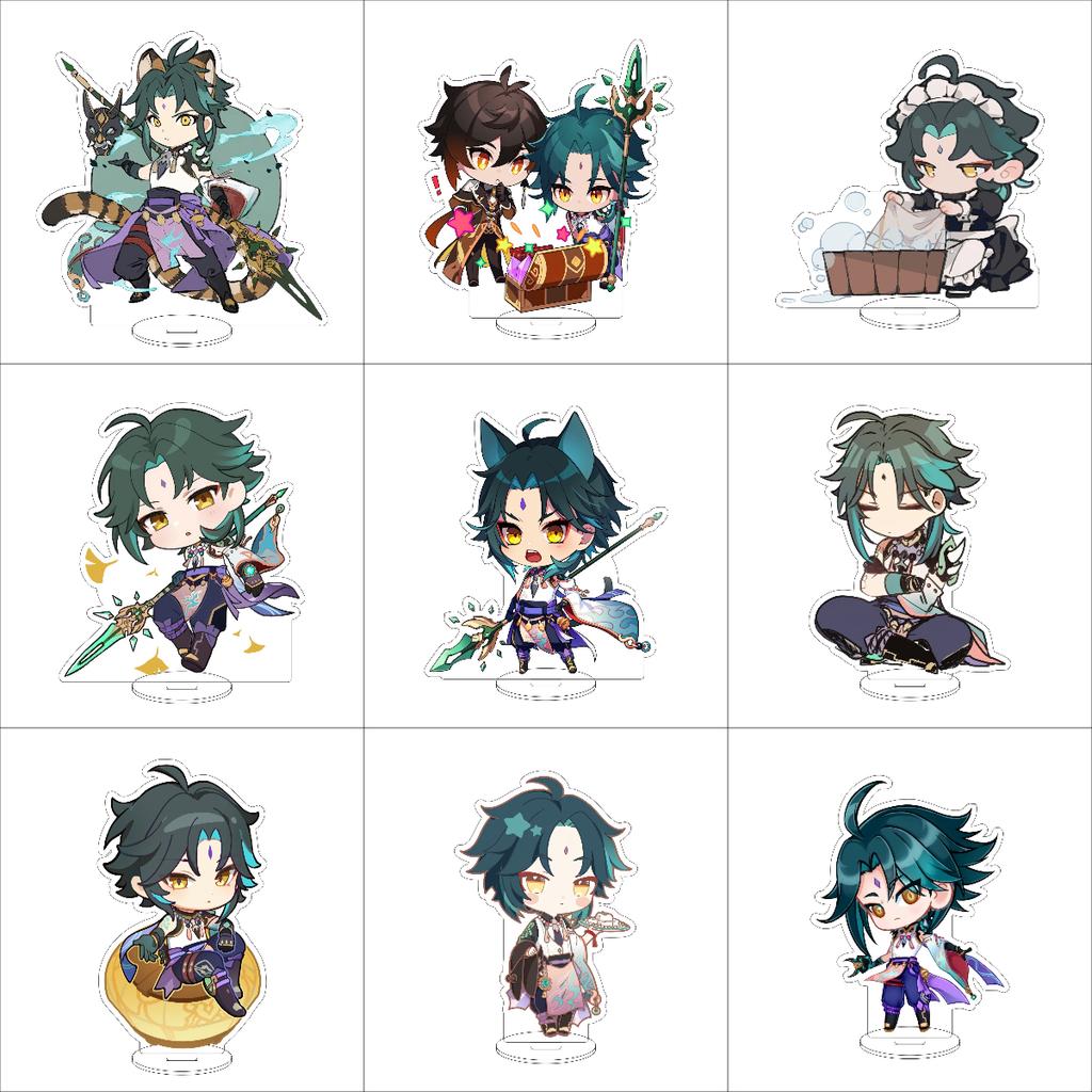 10CM Anime Genshin Impact Figure Stand Model Xiao Cute Desk Decor Standing Sign Gifts