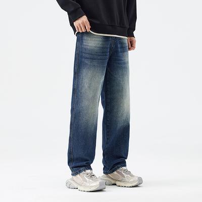 High Street Washed Old Jeans Men's Loose Straight Casual Wide Legs