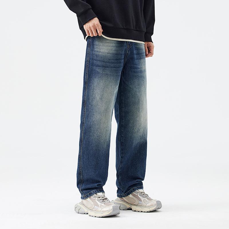 

High Street Washed Old Jeans Men s Loose Straight Casual Wide Legs XXXL синий