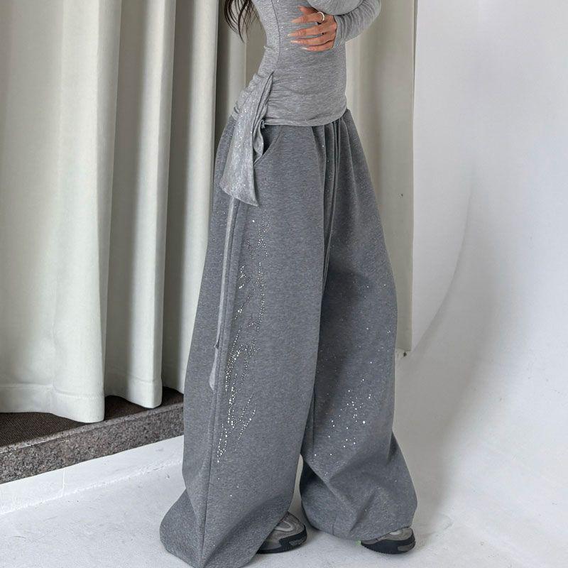 Y2K Black Diamond Sweatpants Women Harajuku Streetwear Baggy Joggers Fashion Wide Leg Pants Hip Hop Oversized Casual Trousers