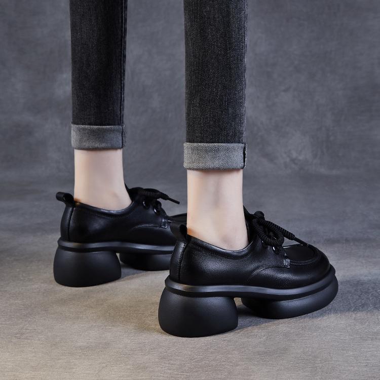 Johnature British Style Women's Platform Shoes Genuin Leather Casual Versatile Lace Up Commuting Shoes