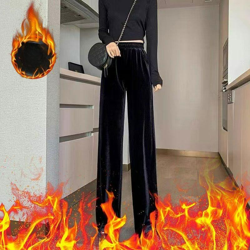 Gold Velvet Wide-leg Pants Women's High-end Sense of Black Small Narrow Women's Pants Straight-leg Pants Velvet Pants