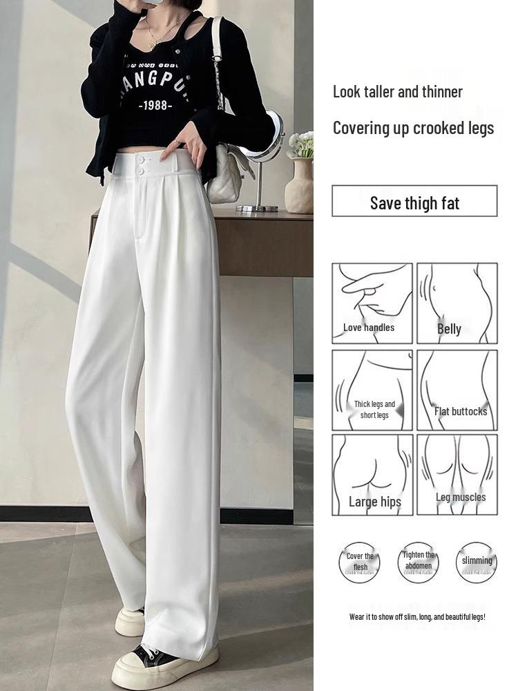 Summer 2025 Women's High-Waist Slim Fit Ice Silk Wide-Leg Pants