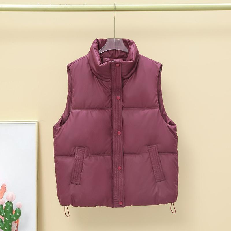 Down Cotton PU Disposable Vest Women's 2024 Autumn and Winter Fashion Stand-up Collar Warm Loose Cotton Waistcoat Outer Wear Vest