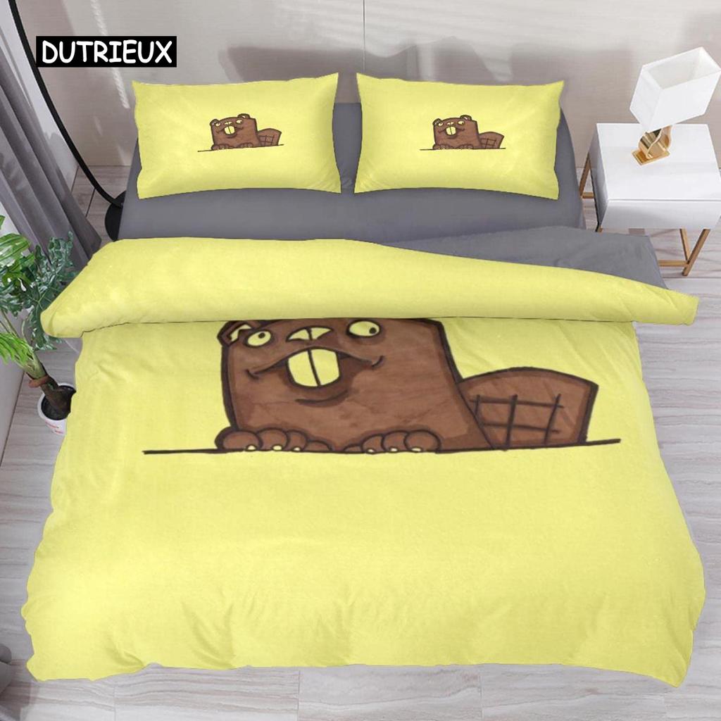 Bettbezug mit Cartoon-Biber, King-Size-Bett, schöne Tier-Bettwäsche-Set, für Kinder, Mädchen, Wildtiere, Polyester, Bettbezug, Kissenbezug