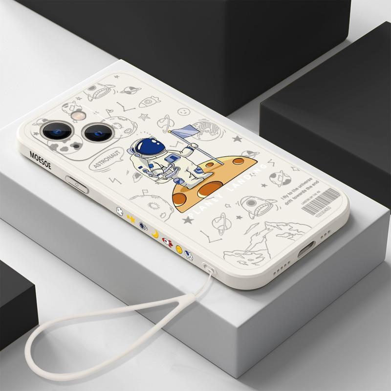 

Мультяшний Астронавт Силіконовий Чохол Для iPhone 17e 16e 17 Pro 16 14 15 Pro Max Plus 13 11 12 Pro Ударостійкий TPU Ремінець Чохол для Телефона For iPhone 14