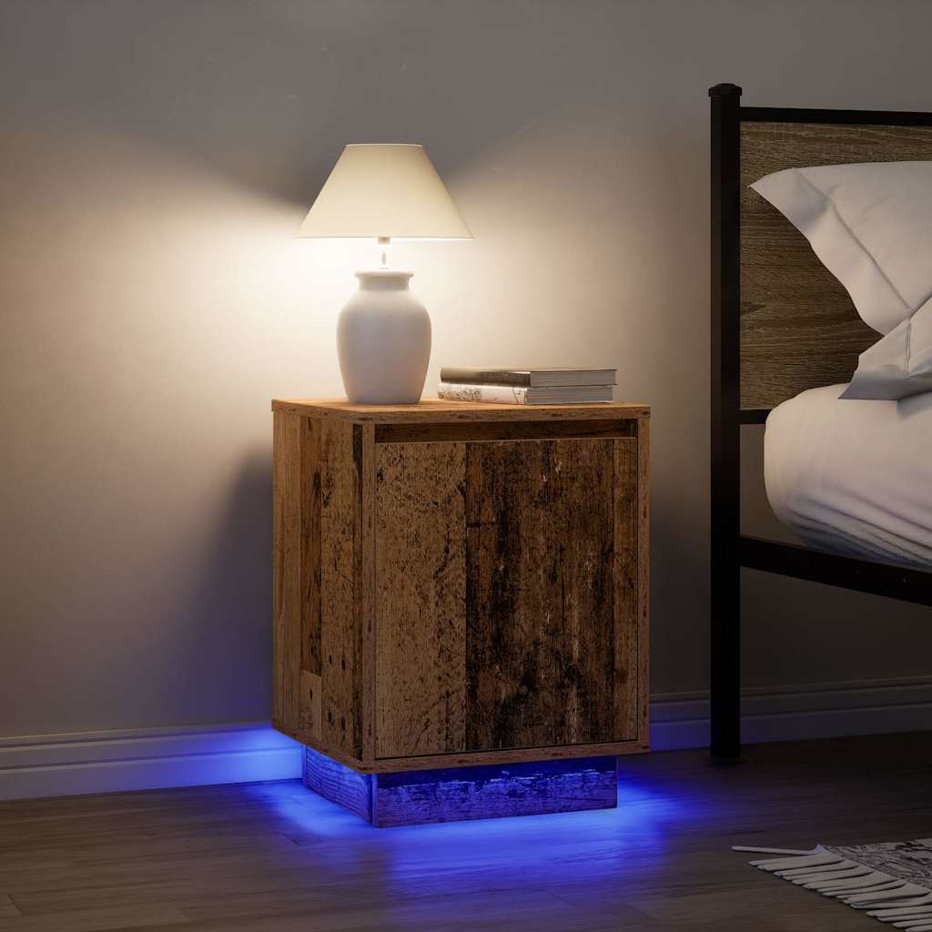 Nightstand with LED Lights Reclaimed Wood Look 38x34x50 cm