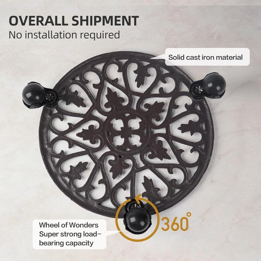 2 Pcs Heavy Cast Iron Plant Caddy,Rolling Plant Stand With 360° Wheels Rustproof Plant Holder For Garden,Patio,Home Decor