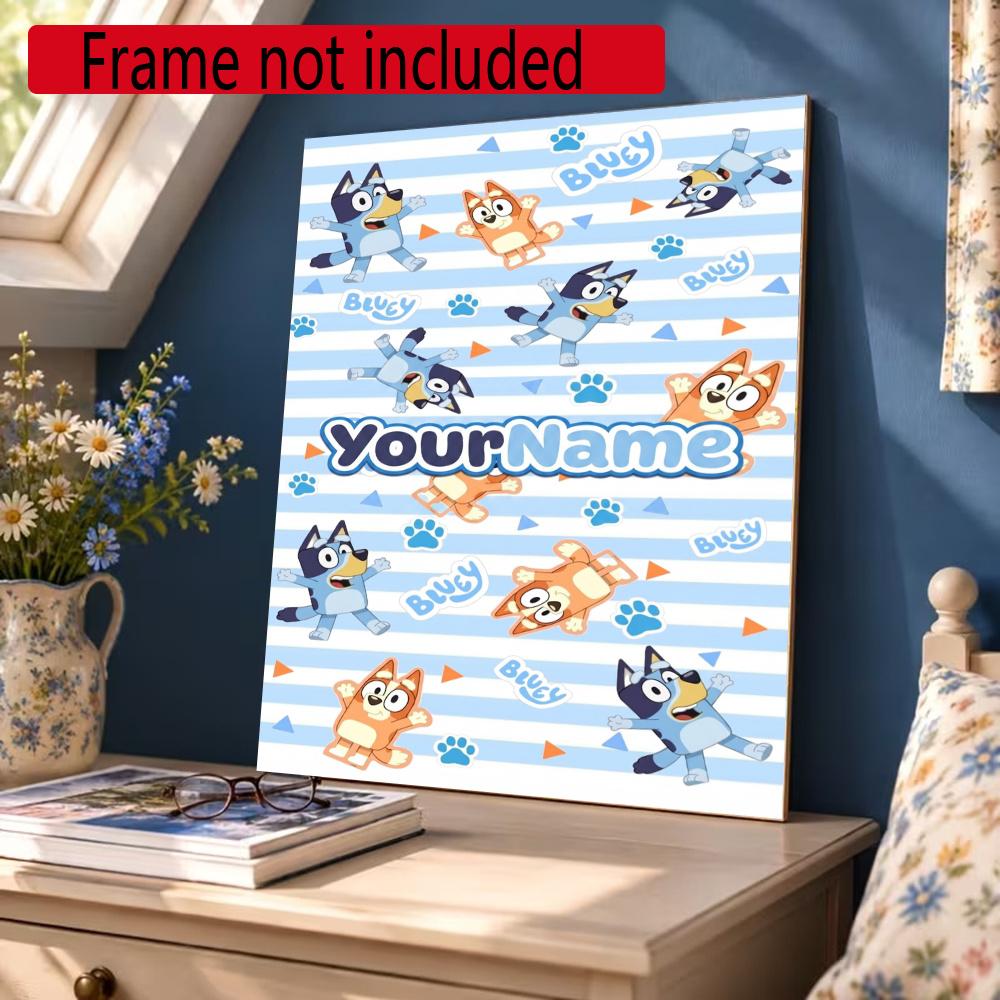 Bluey Customize Your Name Diamond Painting Round Diamond Diy Frameless Holiday Artwork Suitable For Home Office Wall Decoration