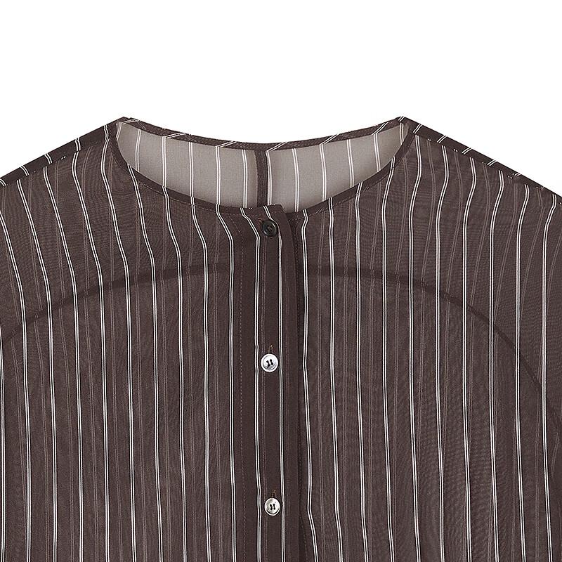 Less 2025 Summer Loose Fit Round Neck Silk Striped Shirt