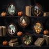 Spooky Witch Castle Wall Art Halloween Wooden Refrigerator Magnets, Vintage Gothic Oval Frame Fridge Magnets with Unique Kitchen Metal Surface