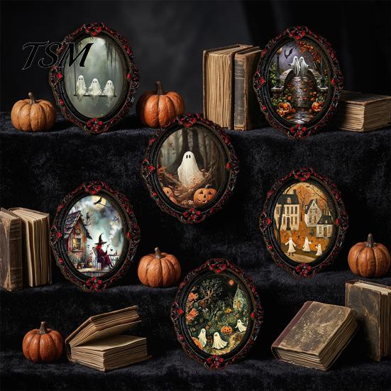 Spooky Witch Castle Wall Art Halloween Wooden Refrigerator Magnets, Vintage Gothic Oval Frame Fridge Magnets with Unique Kitchen Metal Surface